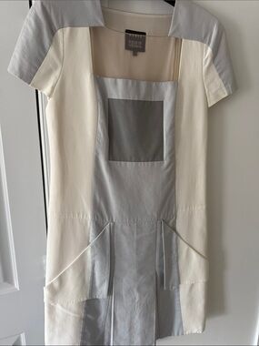 Akris Cream and Light Gray Colorblock Mini Dress
